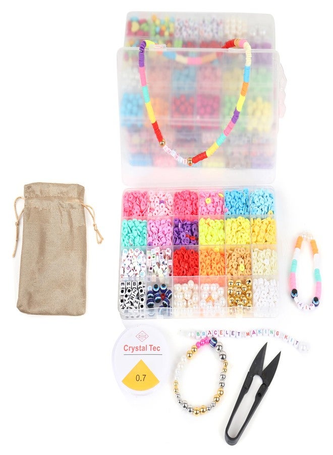 Ambitieux Children Jewelry Making Craft Bracelet Kits set for Kids - DIY 24 Compartment Box, 700+ Colorful Beads, Ear Hangings, Lobster Locks & Rings , 8 Pcs of Charms With Accessories - Birthday Gift for Girls 4 5 6 7 Years (Clay beads 2) - Image 3